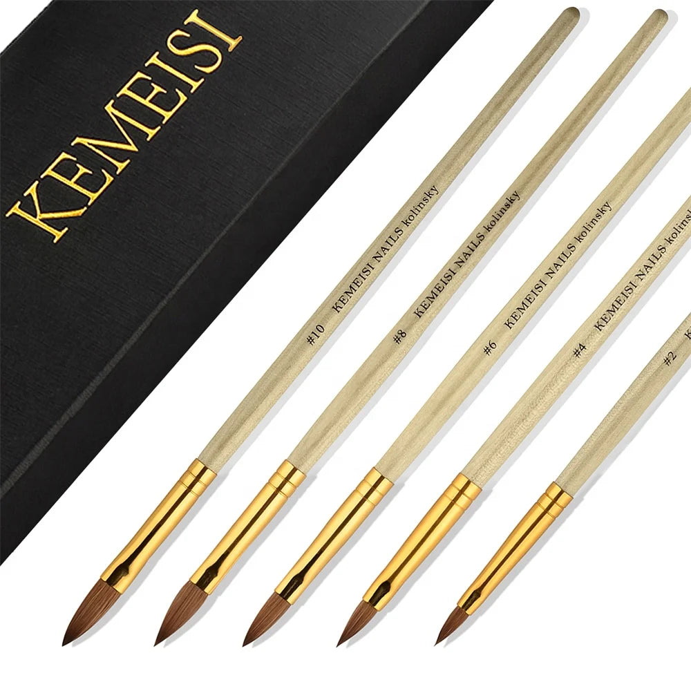 Private Label Wood Handle Pincel 100 3D Acrylic Frecnh Nail Brush  Kolinsky for Nail Beauty
