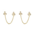 Fashion Sterling Silver 14k Gold Plated Bezel Trio Diamond Stud Italian Chain Earrings