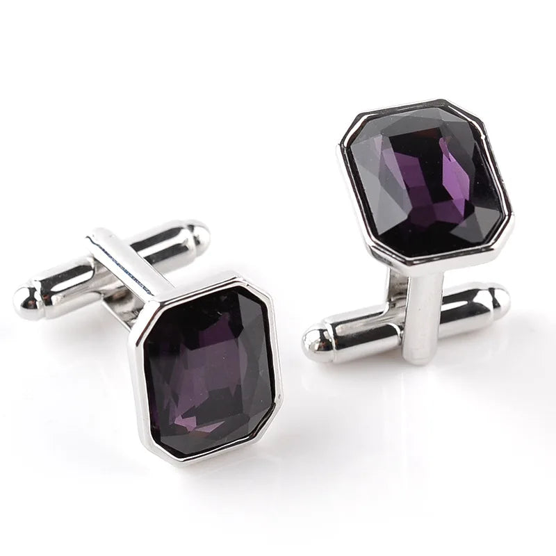 Luxury Gems Gift Crystal French Hot Selling Trendy Purple Stone Jewelry Cufflinks Metal Men's Cuff Links Jewelry Cufflinks