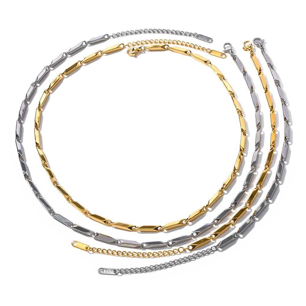 18k Gold Plated Stainless Steel Bracelet Jewelry Set Simple Diagonal Melon Clavicle Chain Choker Necklace