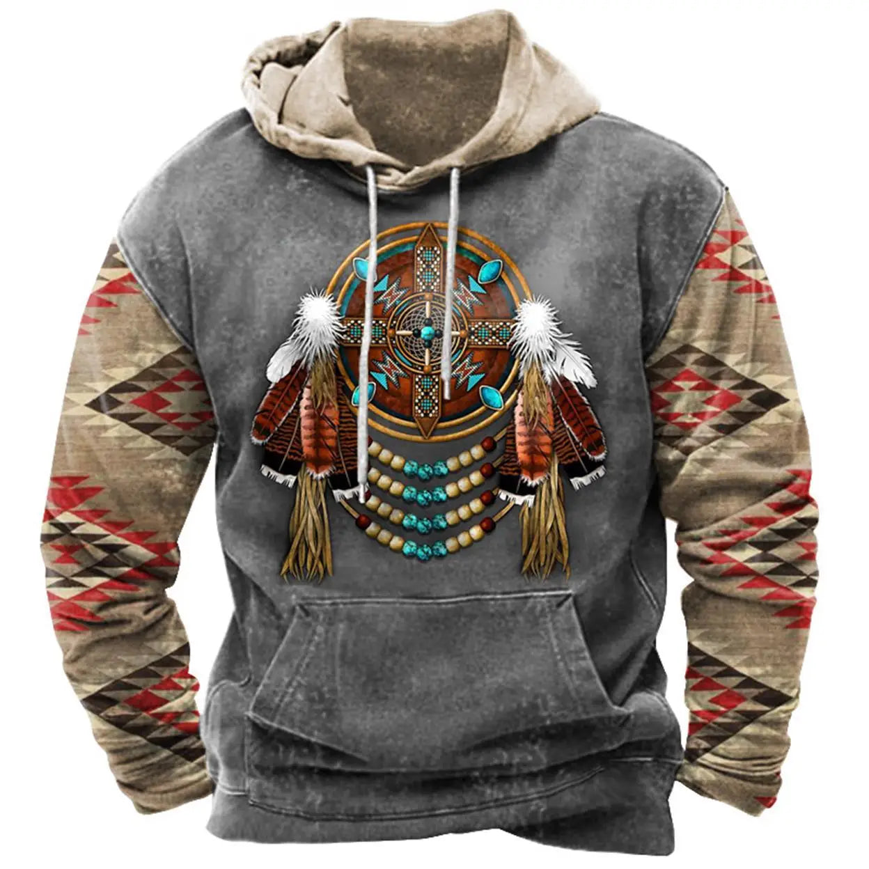 Wholesale Custom 2025 Men's Hoodie Sweatshirts Vintage Aztec Navajo Style 3D Printed Crocheted Casual for Autumn Minimum 2 Pcs