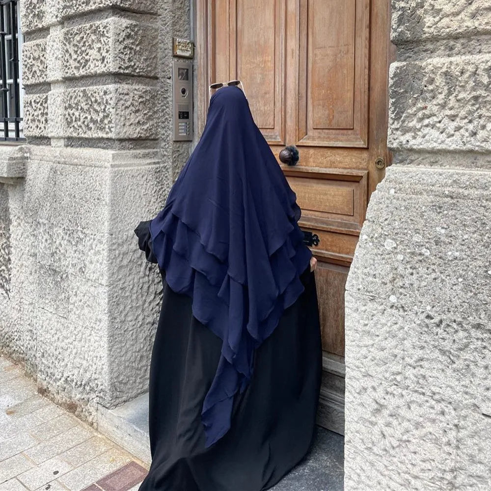 Loriya Islamic Clothing Abaya Women Muslim Dress HJ903 3 Layers Long Khimar Hijab Polyester Khimar Wholesale Eid Abaya Hijab