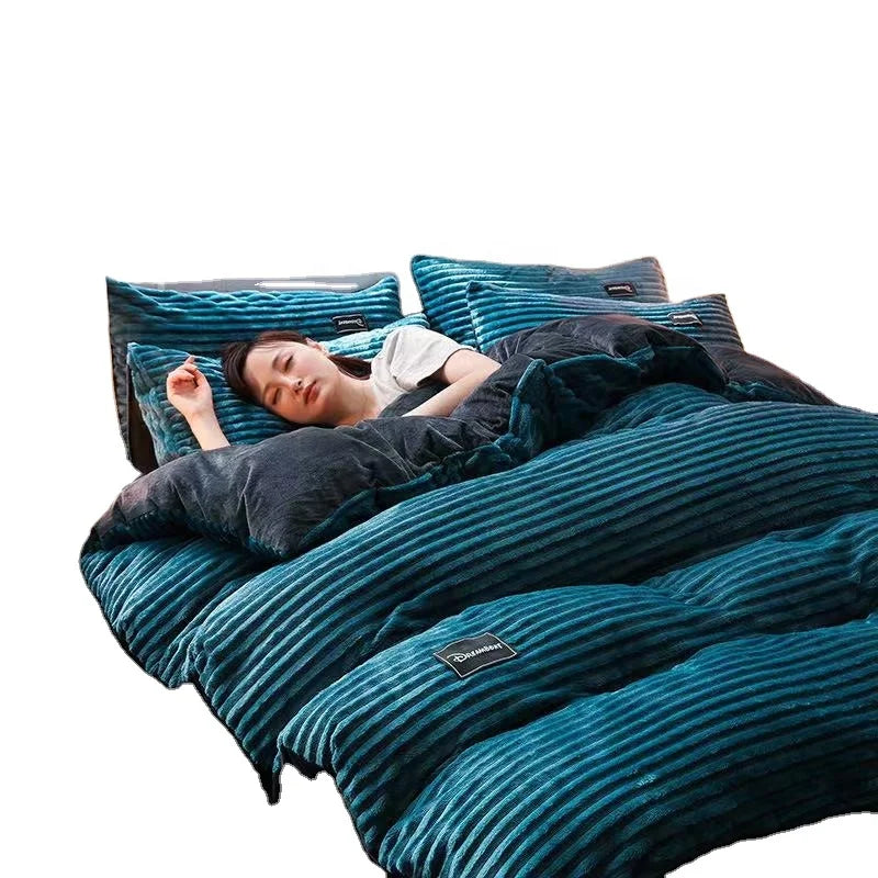 100% Flannle Sheet Sets Home 4 Piece Flannel Bed Sheet for Solid Color Comforter Bedsheet Bedding Set
