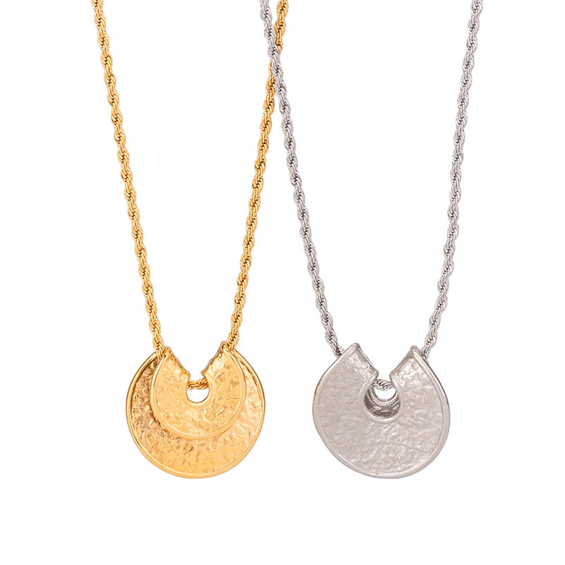 Wholesale Stainless Steel Waterproof Jewelry 18K Gold Plated Adjustable Irregular Semicircle Pendant Rope Chain Necklace