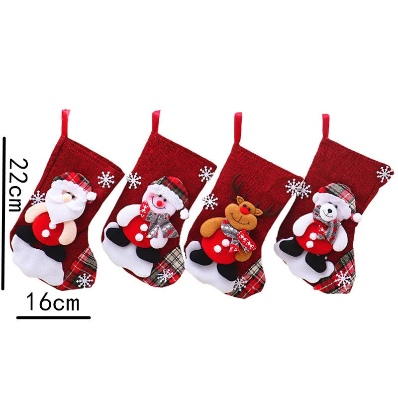 JIUYI New Linen Cartoon Pattern Christmas Socks Pendant for Christmas Tree Decoration Bags