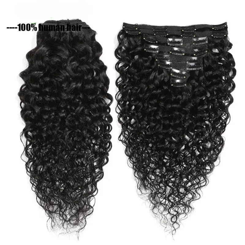 Vigor Hair 10A Virgin Peruvian Remy Hair Clip-in Extension Afro Kinky Curly Style Double Weft with Water Wave Effect All Colors