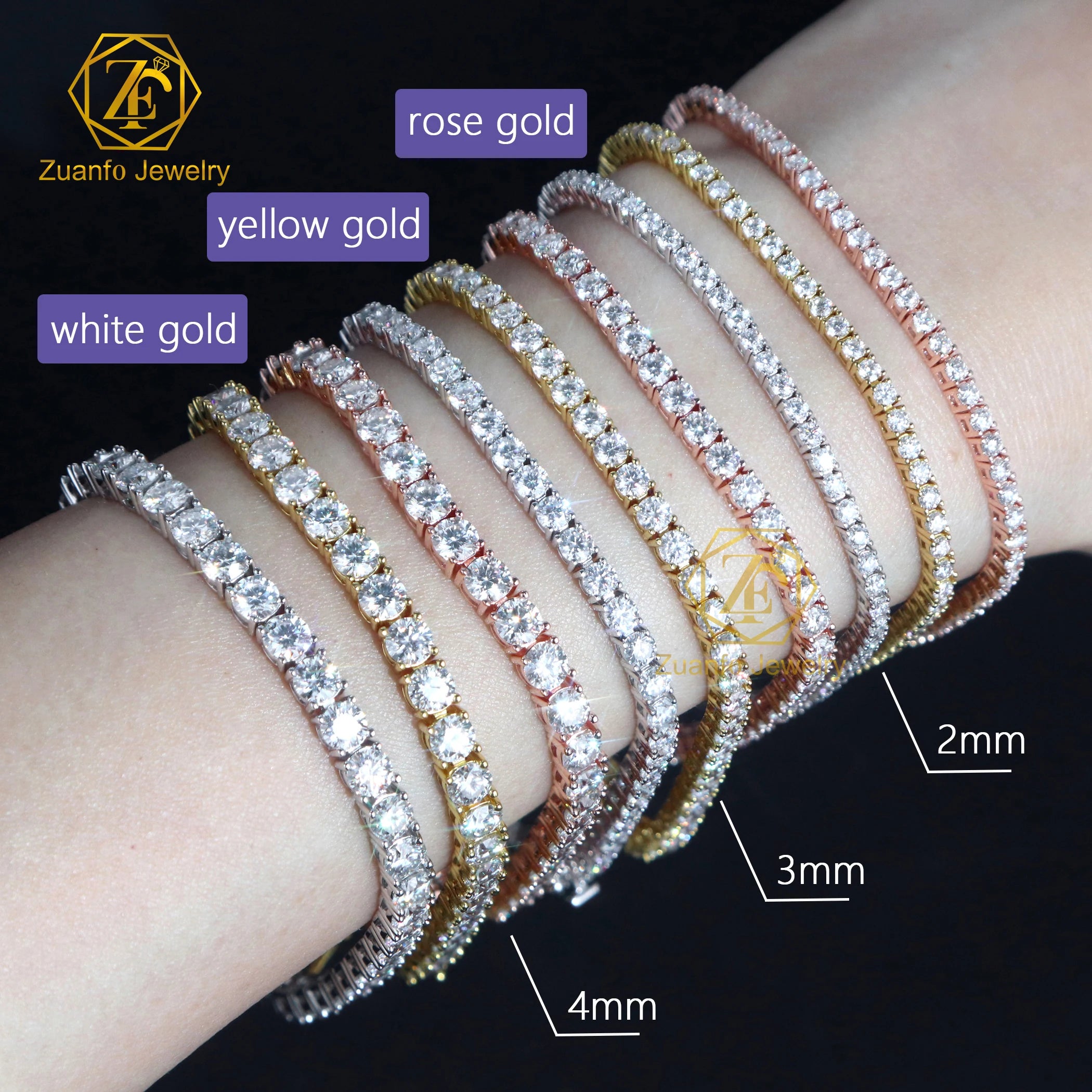 Factory Direct Price 925 Silver Tennis Bracelet VVS White Moissanite Chains Gold Plated Vintage Punk Style for Gift