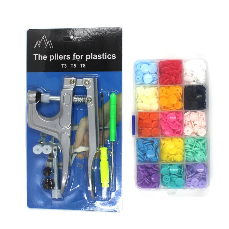 Plastic Snap Buttons and Snap Pliers Set No-Sew Snap-On Button Fasteners Organizer Storage Case for Sewing and Crafting