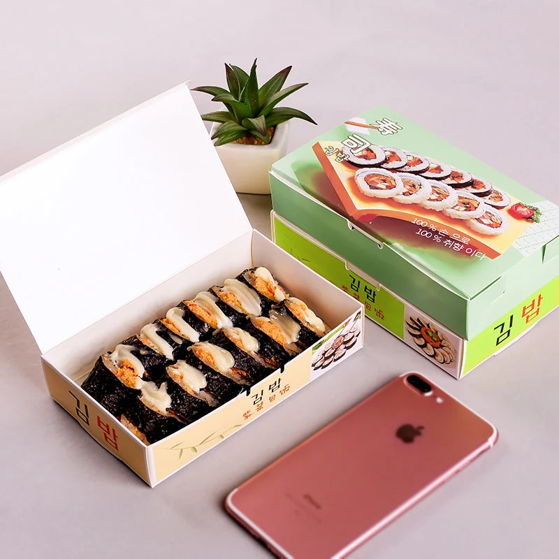Custom White Kraft Paper Japanese Sushi Takeaway Go Box Sponge Disposable Fast Food Packaging with Glossy Lamination and Window