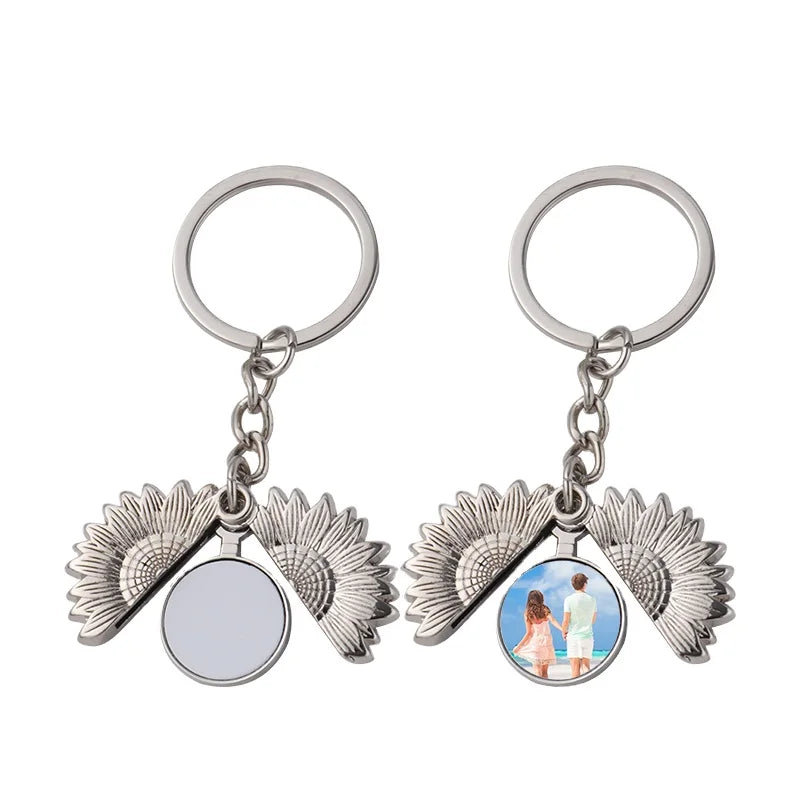 Sunflower Locket Keychains Sublimation Custom Metal Keychain