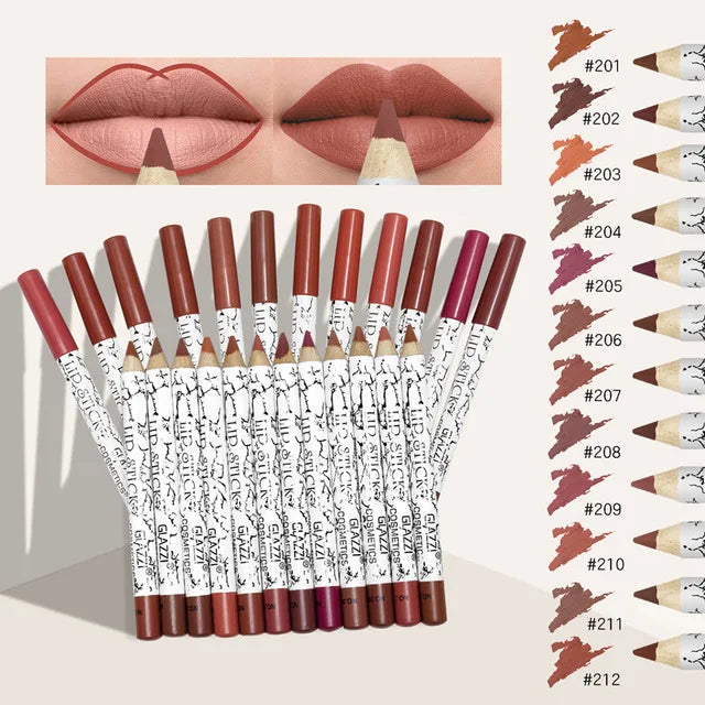 12 Colors Lip Pencils Set Matte Lipliner Waterproof Smooth Colorful Silk Nude Lipstick Pen Long Lasting Pigments Lip Makeup Set
