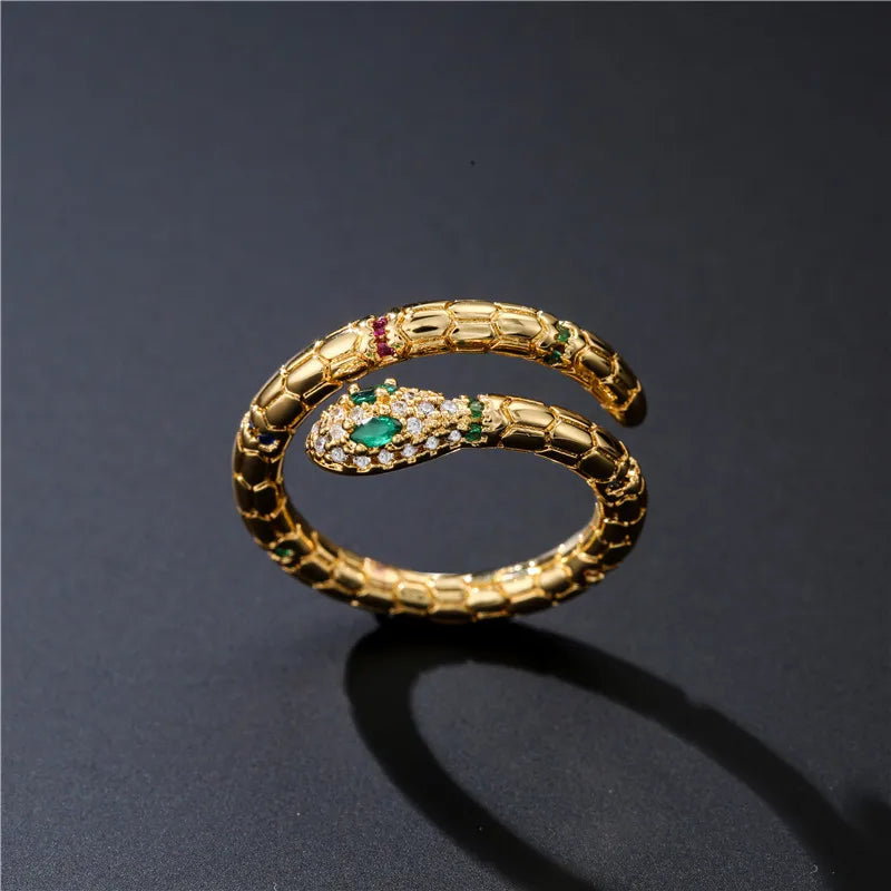2025 Fashion Zircon Snake Ring Open Rings 18K Gold Plated Ring Jewelry for Women Girls