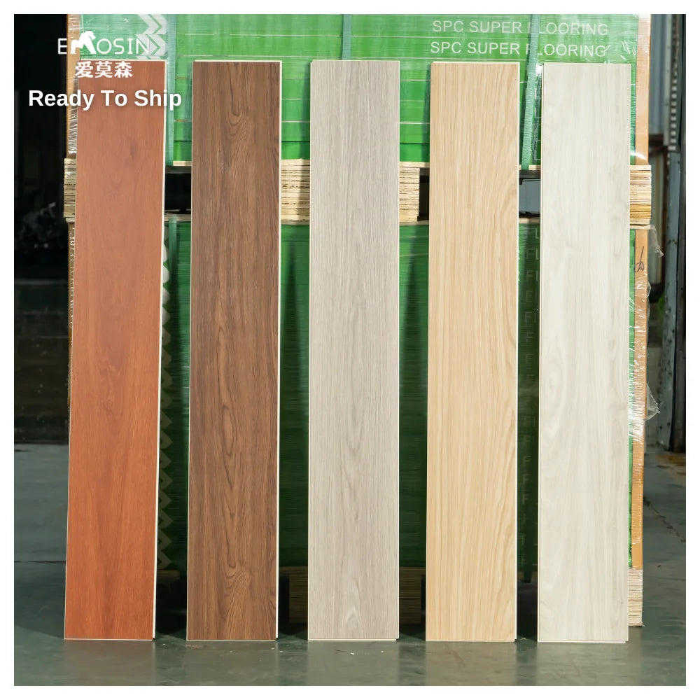 Wood Grain 4mm 5mm 6mm Click Pvc Plastic Solid Color Dark Gray Yellow Brown Red Beige White Grey Spc Vinyl Flooring Covering