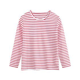 Wholesale Striped Design Men Oversized Long Sleeve Red White Striped T-shirts Embroidery Printed Logo T-Shirt