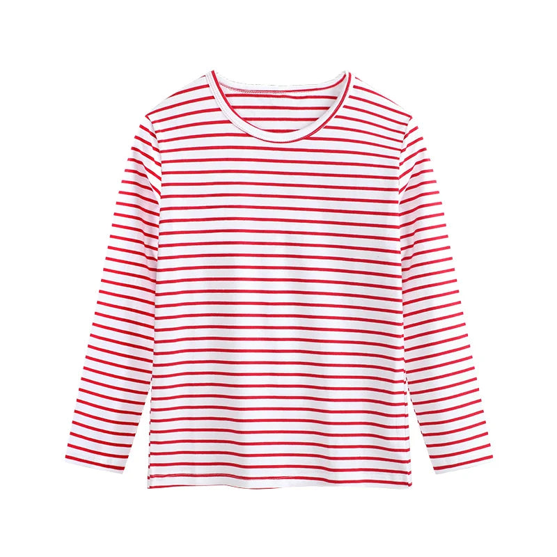 Wholesale Striped Design Men Oversized Long Sleeve Red White Striped T-shirts Embroidery Printed Logo T-Shirt