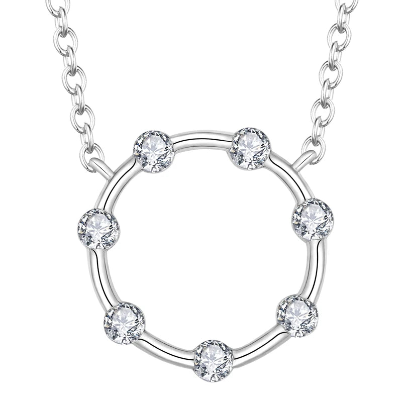 YILUN Dainty 925 Sterling Silver CZ Stone Circle of Life Necklace With Rhodium Plating