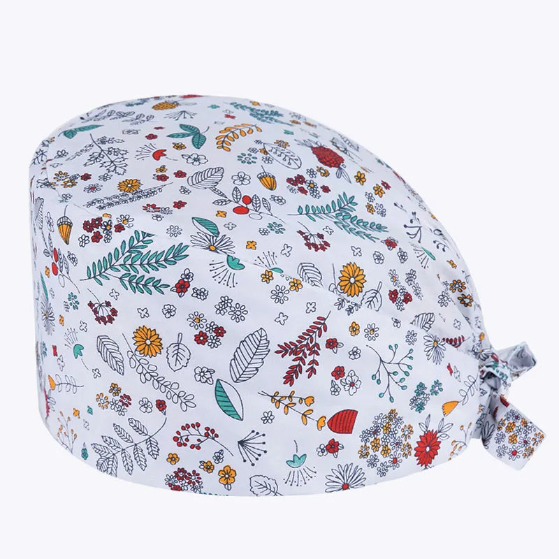 Wholesale Cute Printed Working Cap Bouffant Turban Cap Adjustable Tie Back Hats for Women and Men