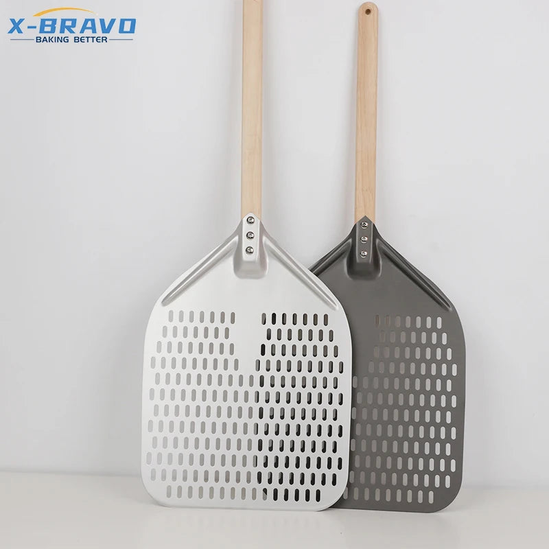 Wooden Handle Perforated Pizza Peel Foldable 30cm 35cm 40cm Detachable Pizza Turning Peel