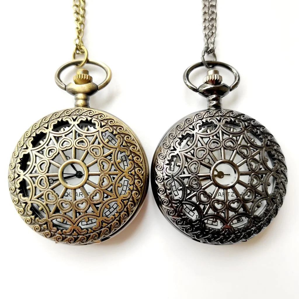 Big Size Quartz Bronze Fine Chain Vintage Exquisite Carving Pattern Hollow Spiderweb Pocket Watches