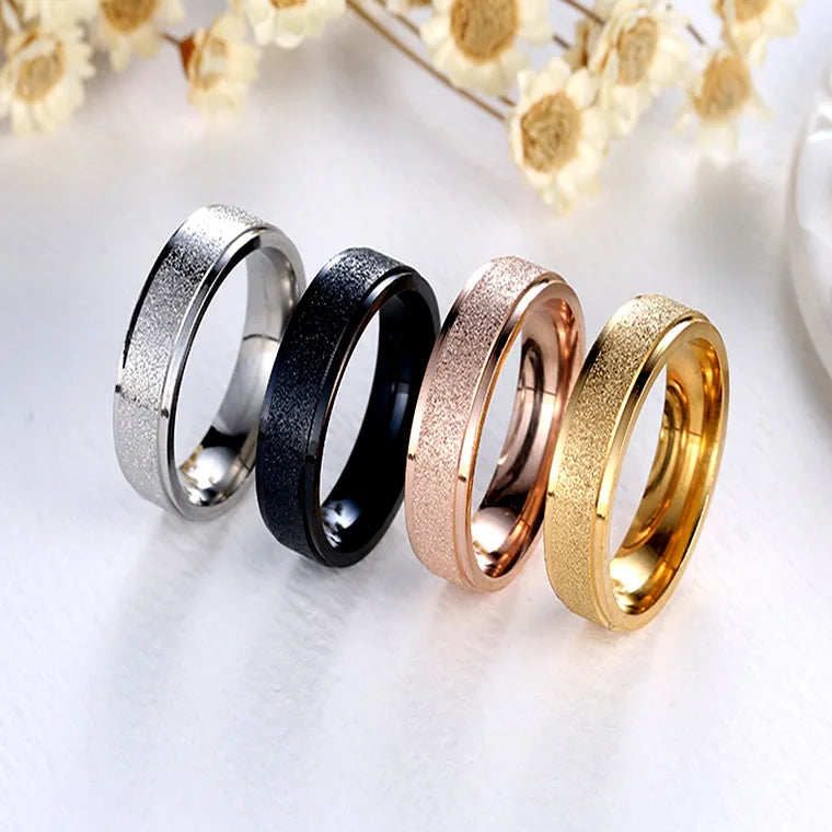 Simple Design Plain Frosted Smooth Rings Polish Black Silver Gold Stainless Steel Jewelry