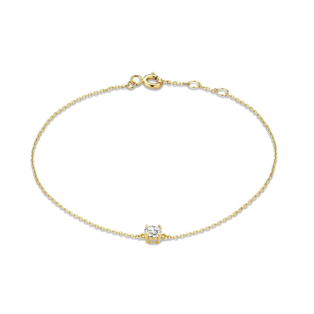CANNER New Simple Dainty 925 Sterling Silver Minimalist Single Diamond Zircon Bracelet Women 18k Gold Plated Adjustable Bracelet