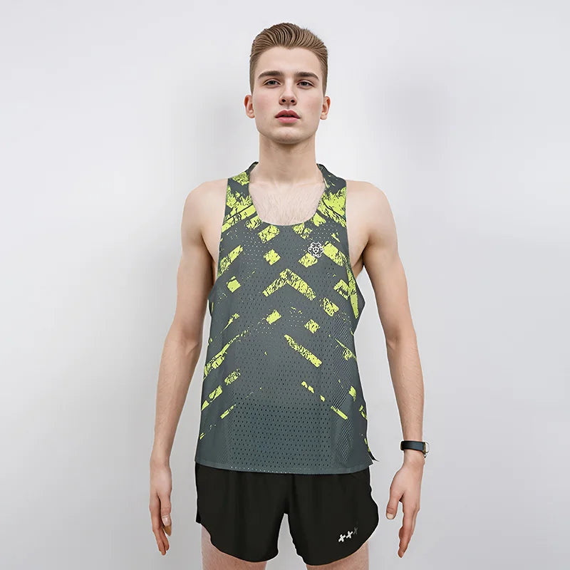 Sanken Sublimation Print Running Singlet Quick Dry Seamless Running Shirts Breathable Marathon Tank Tops Lightweight Vest