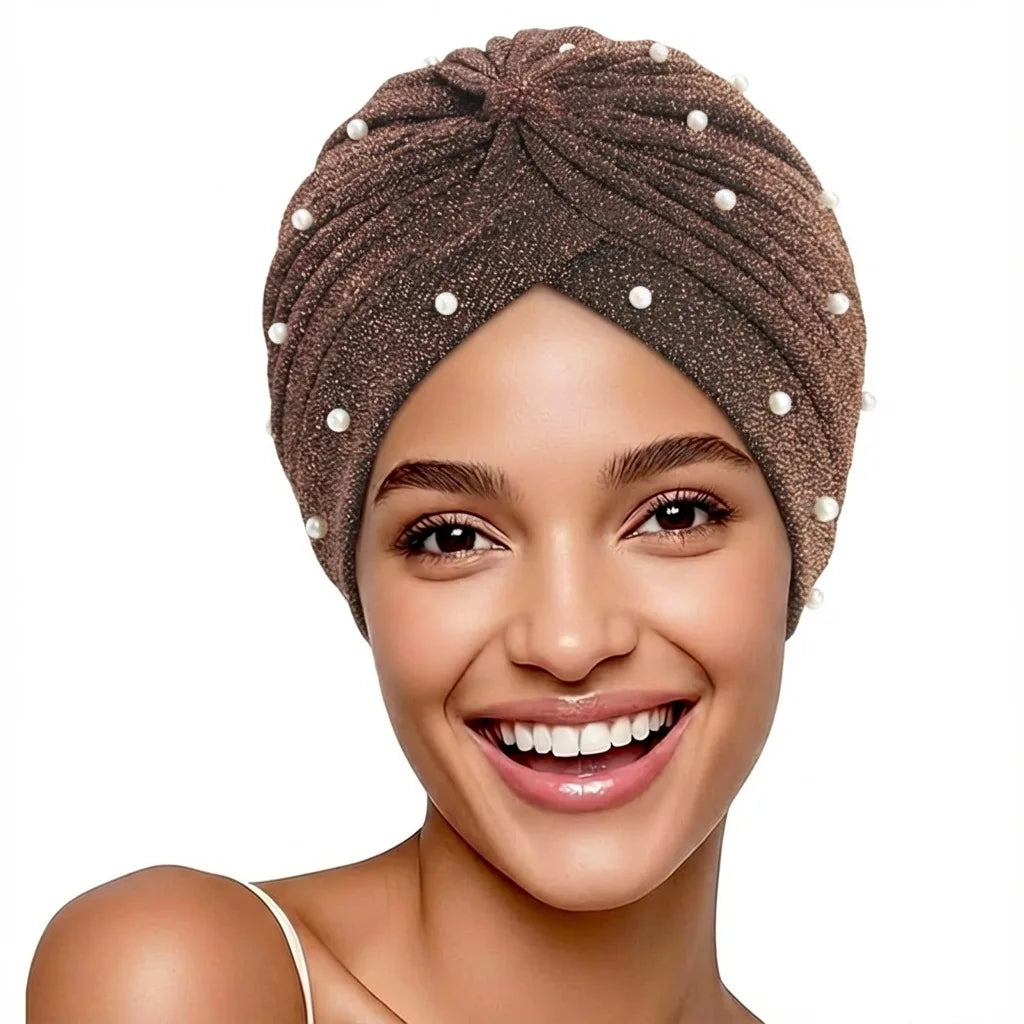Fashion New Glister Twist Elastic Hair Cap Ethnic African Muslim Women Chemo Cap Beaded Twist Turban for Girl