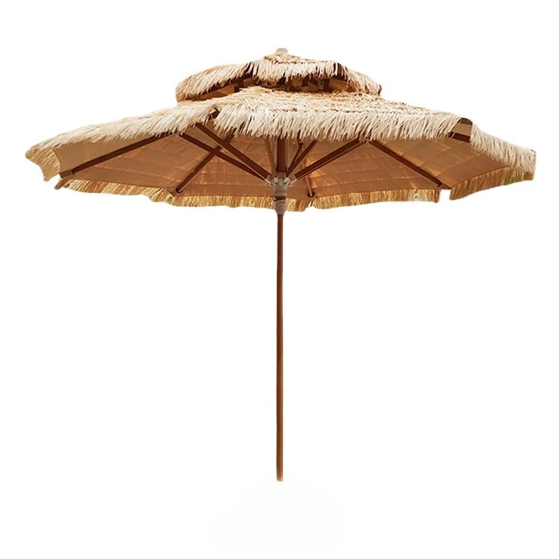 Waterproof Beach Sunbathing Straw Umbrella Imitation Environmentally Friendly Material Easy to Fold for Hotel & Gym Use