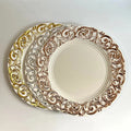 Multicolor Round Heavy Duty 3d Vintage Lace Spray Paint Hot Stamping Fruit Bowl Tray Decorative Wedding Charger Plates