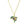 Brazil Map Shaped Pendant Stainless Steel Necklace Handmade Patriotic National Flag Necklace for Party Gift School Awards