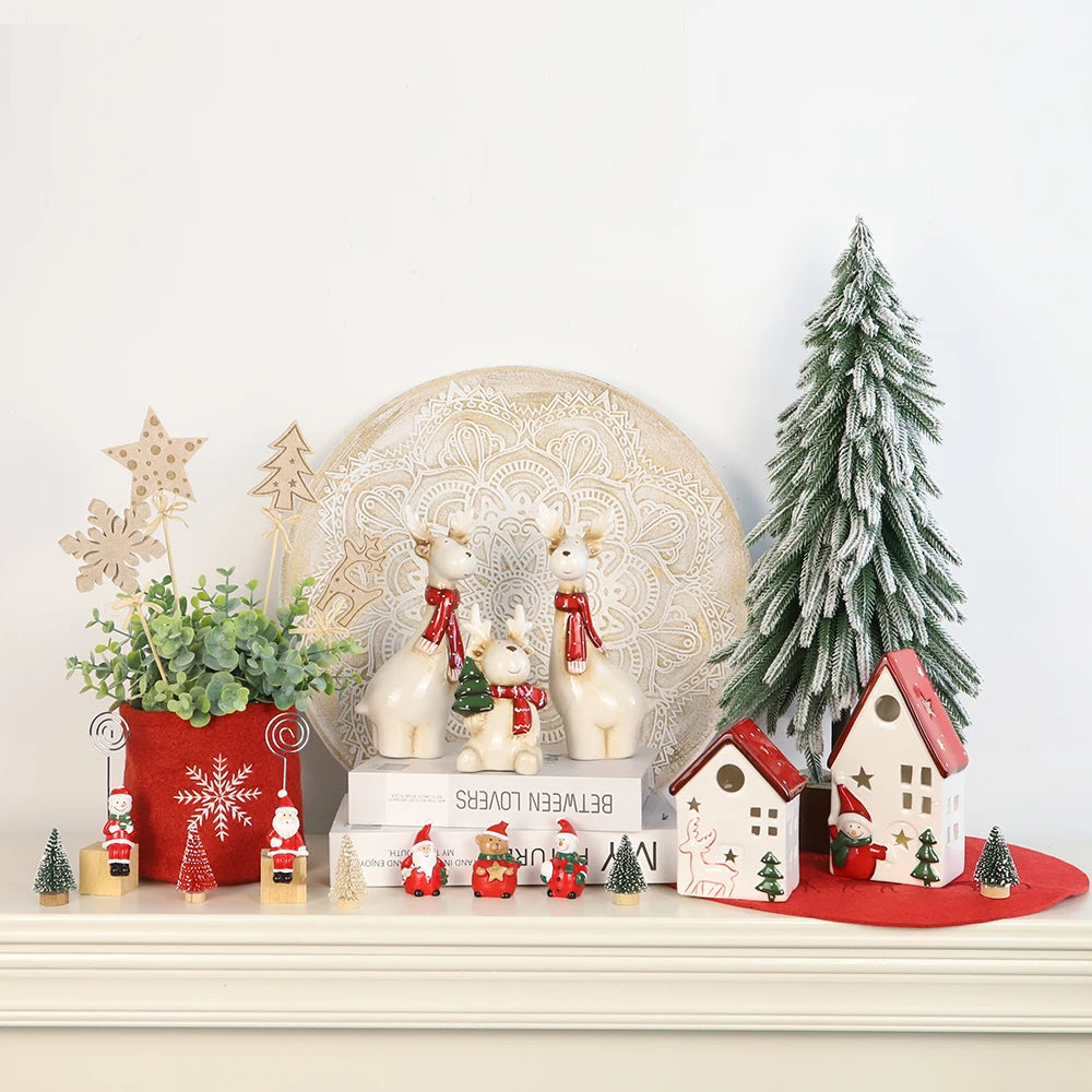 New Year Home Bedroom Ornament Decor Ceramic Christmas Decoration Christmas Deer Elk Figurine