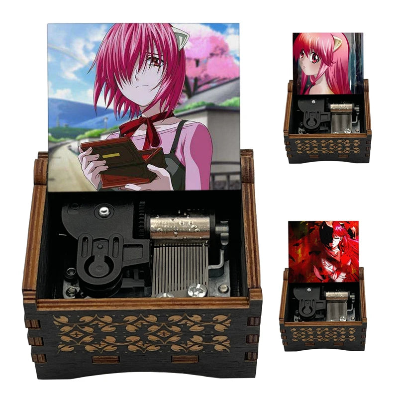 Luxury Black Wooden Elfen Lied Lilium Music Box Color Printed Anime Mechanism Lilium Musical Gifts 63