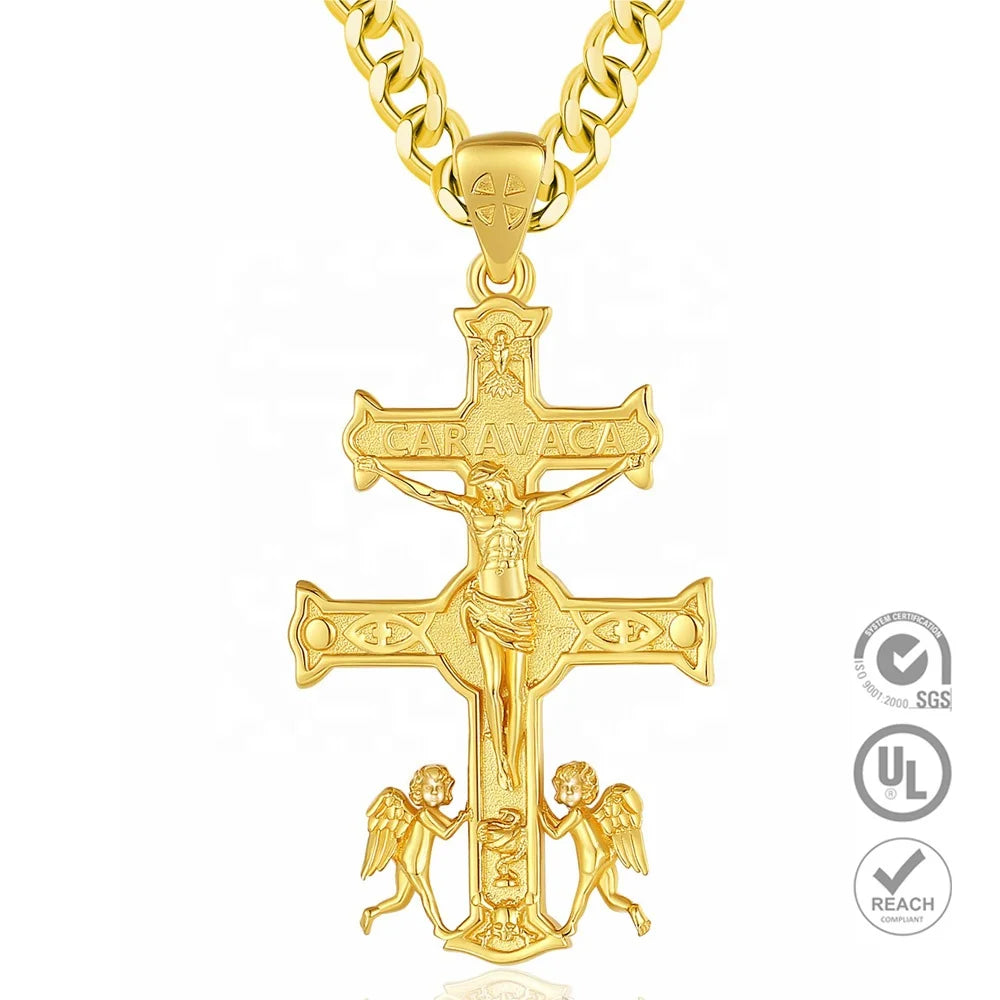 Religious Jewelry 18K Gold Plated Dainty Jewellery Manufacturers 925 Sterling Silver Double Cross Caravaca Pendant Necklace