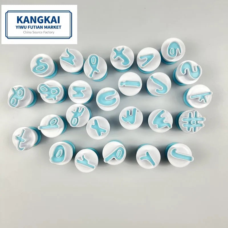 OEM Hot Sale 26PCS ABS Easy Push Script Fondant Alphadet Plunger Cutters Cookie Cutters