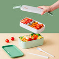 Portable Dual-Tier Rectangular Bento Box Modern Lunch Container Double-Sealed Layers Office Workers Students Microwave Heatable
