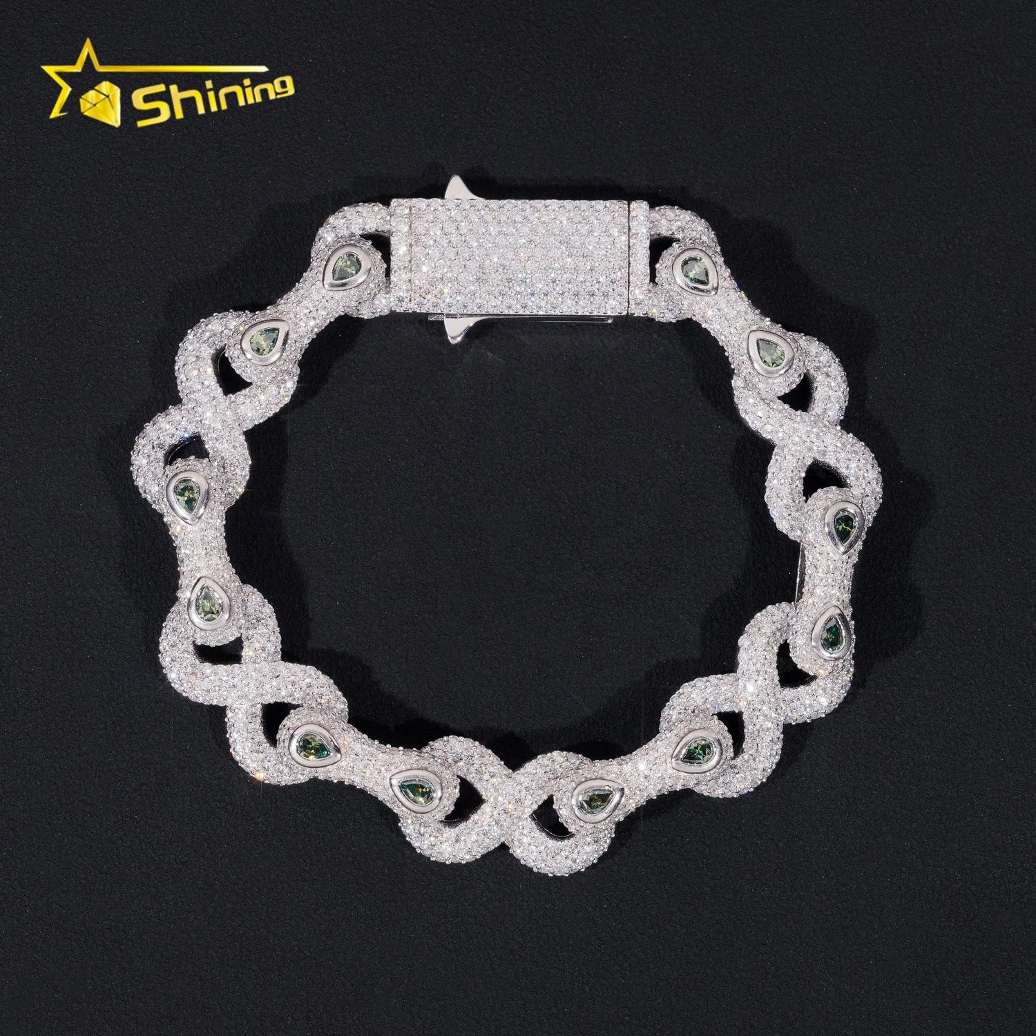 New Arrivals Iced Out Royal Blue Green Marquise Hip Hop Infinity Style 925 Sliver VVS Moissanite Bracelet Men Women