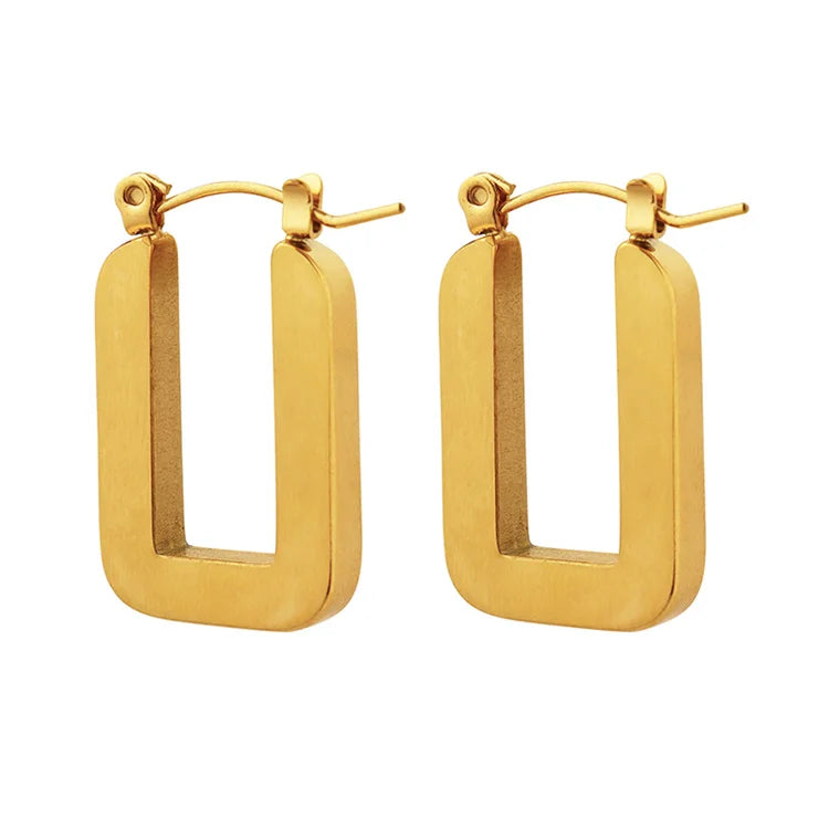 Custom Elegant Fashion Statement Stainless Steel Gold Plated Waterproof Minimalistic Geometric Earrings Set