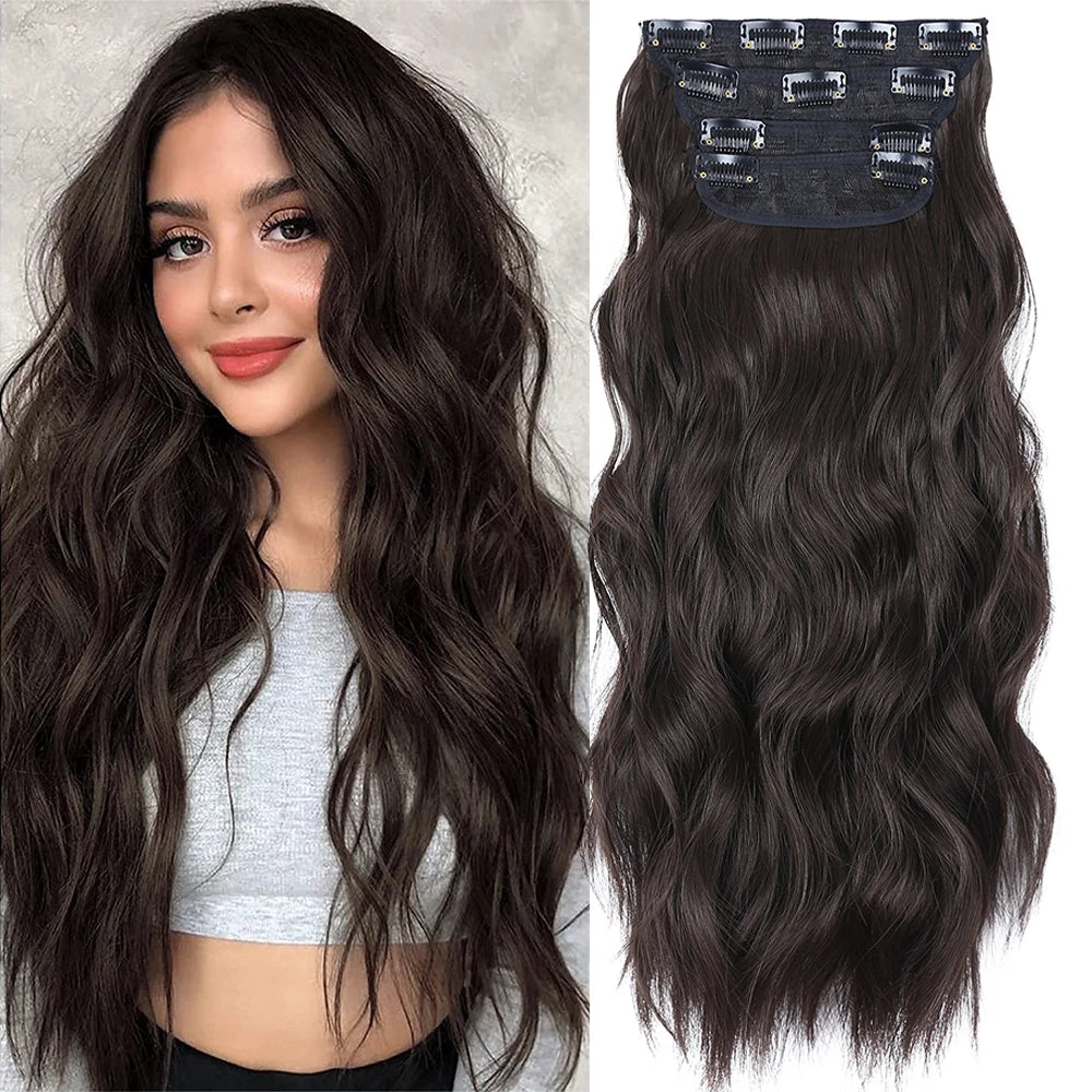AliLeader Natural Synthetic Long Wavy Hair Extension Heat Resistance Hairpieces Clips in Hair Extensions with 11 Clips for Women