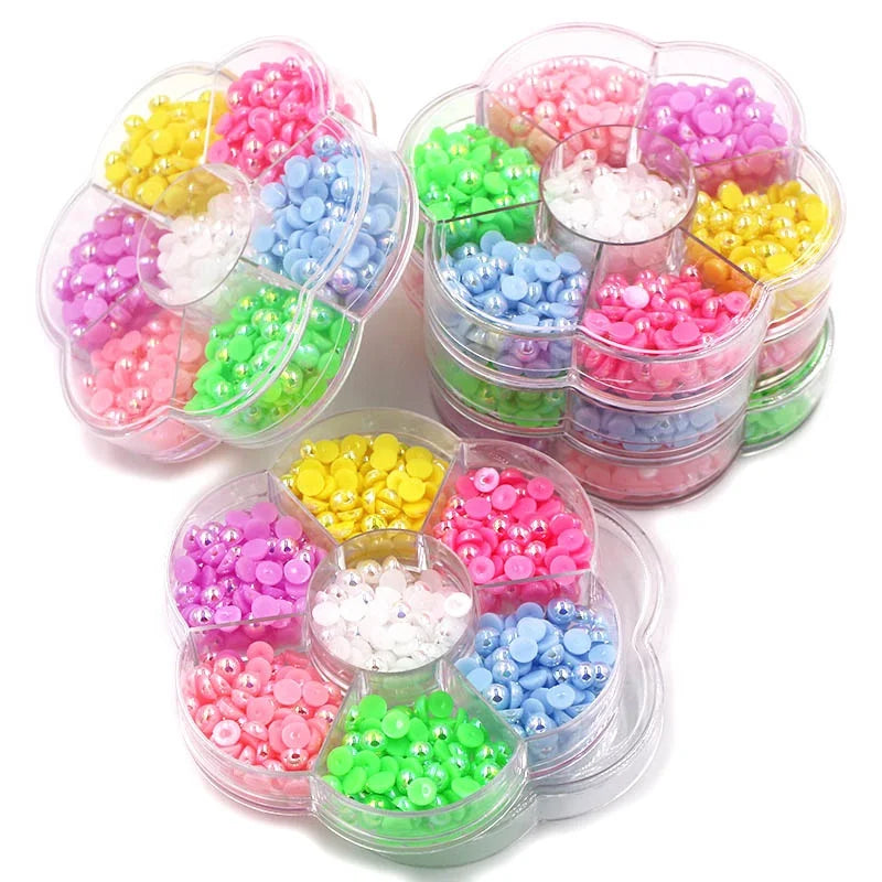 ABS Semi-circle Flatback Pearl for Beaded Accessories 6mm  a Set Box of Mix Color AB 750pcs