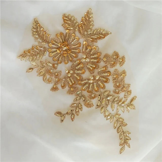 Multiple Colors Option 3D Flower Pattern Sequins Embroidered Lace Applique for Bridal Wedding Dress