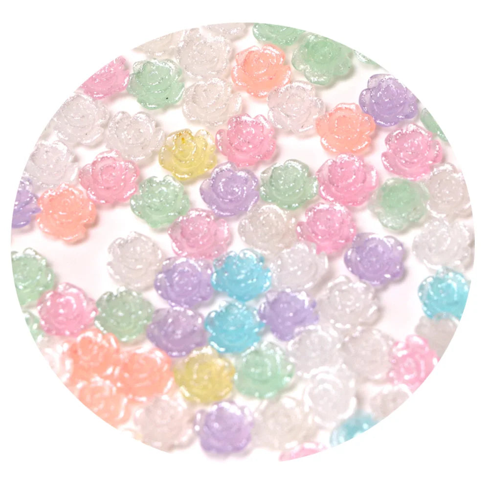 6mm 8mm Plating Colorful Rose Flower Resin Charms 3D Embellishment for Scrapbook Nails Slime Charms