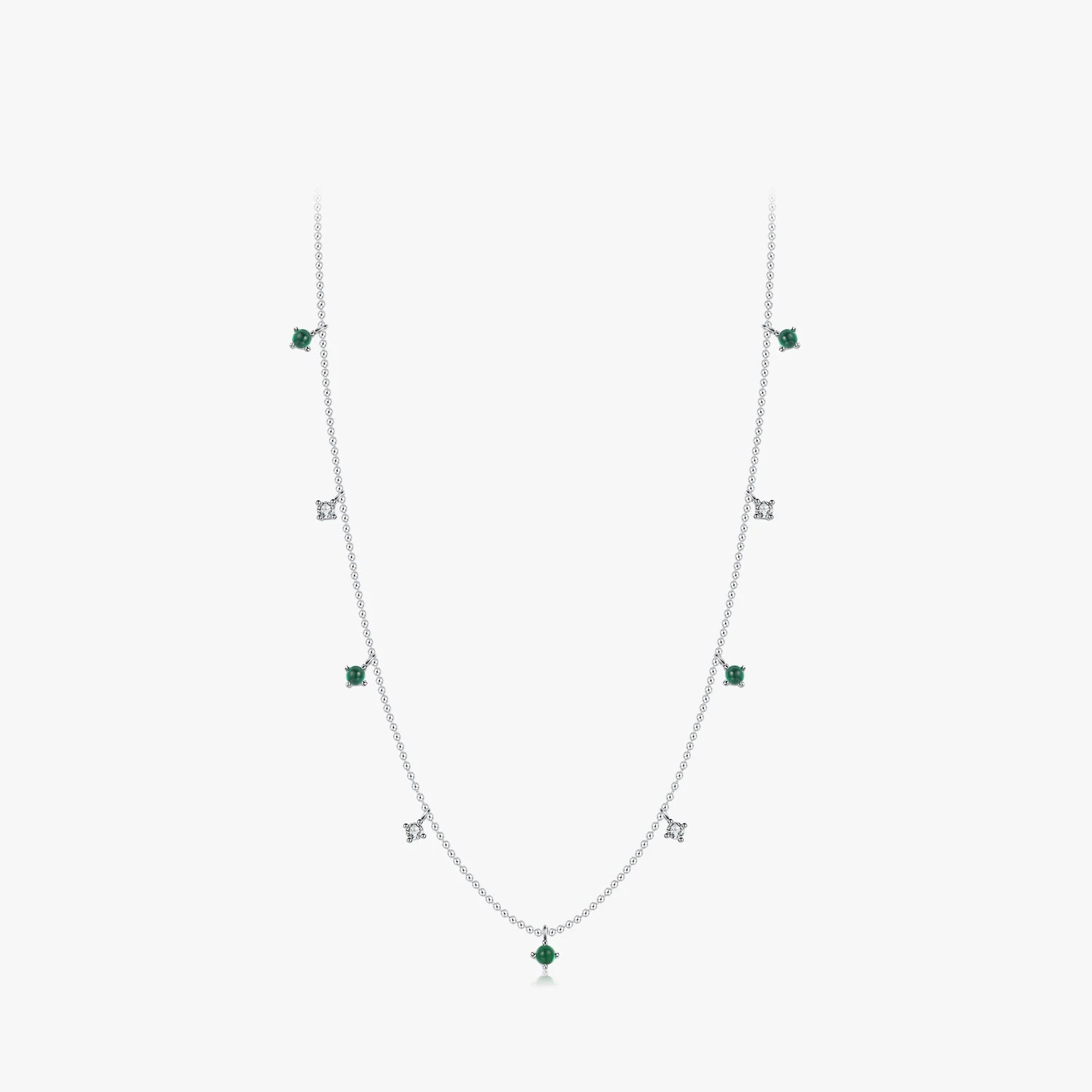 Trendy Link Chain for Women Anniversary Jewelry Gift Solid 925 Sterling Silver Green CZ Round Small Charm Necklace