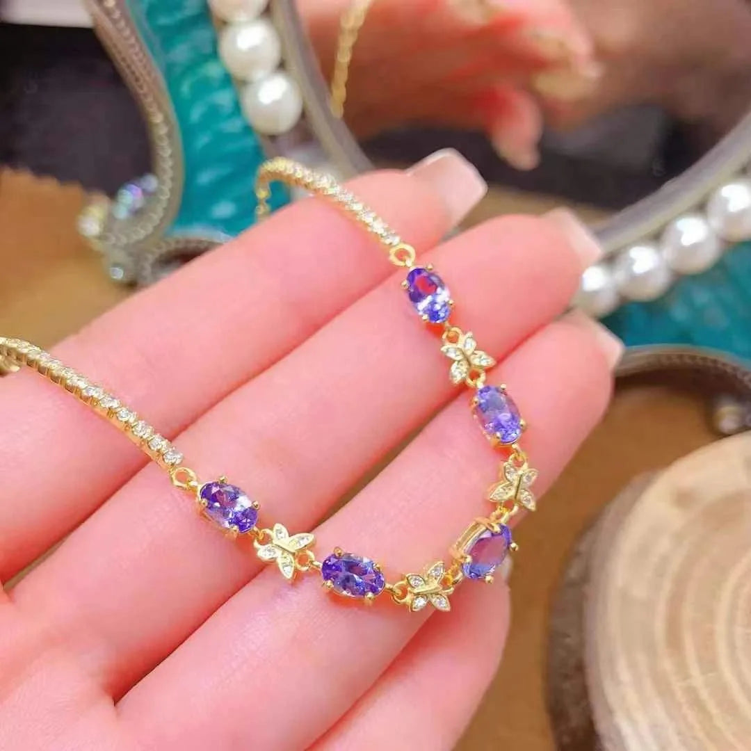 Hot Popular 2024 Personalised Minimalist Engagement 925 Sterling Silver Natural Tanzanite Women Ladies Bracelet