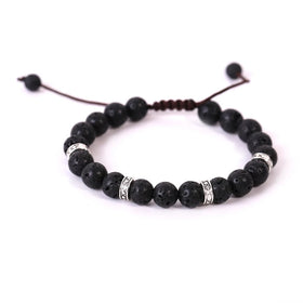 Handmade 8mm Lava Stone Beads Adjustable Vintage Bracelet for Wedding Party Anniversary Engagement Buddhism Occasion