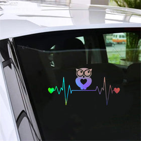 Owl Heart Beat Vinyl Decal Window Motorcycle Laptop Car Door Sticker Decor Gift Die Cut Decals Laptop Window Glass