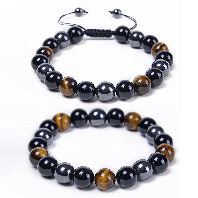 Fashion 6 8 10mm Hematite Tiger Eye Men Gems Healing Natural Stone Beads Bracelet Jewelry