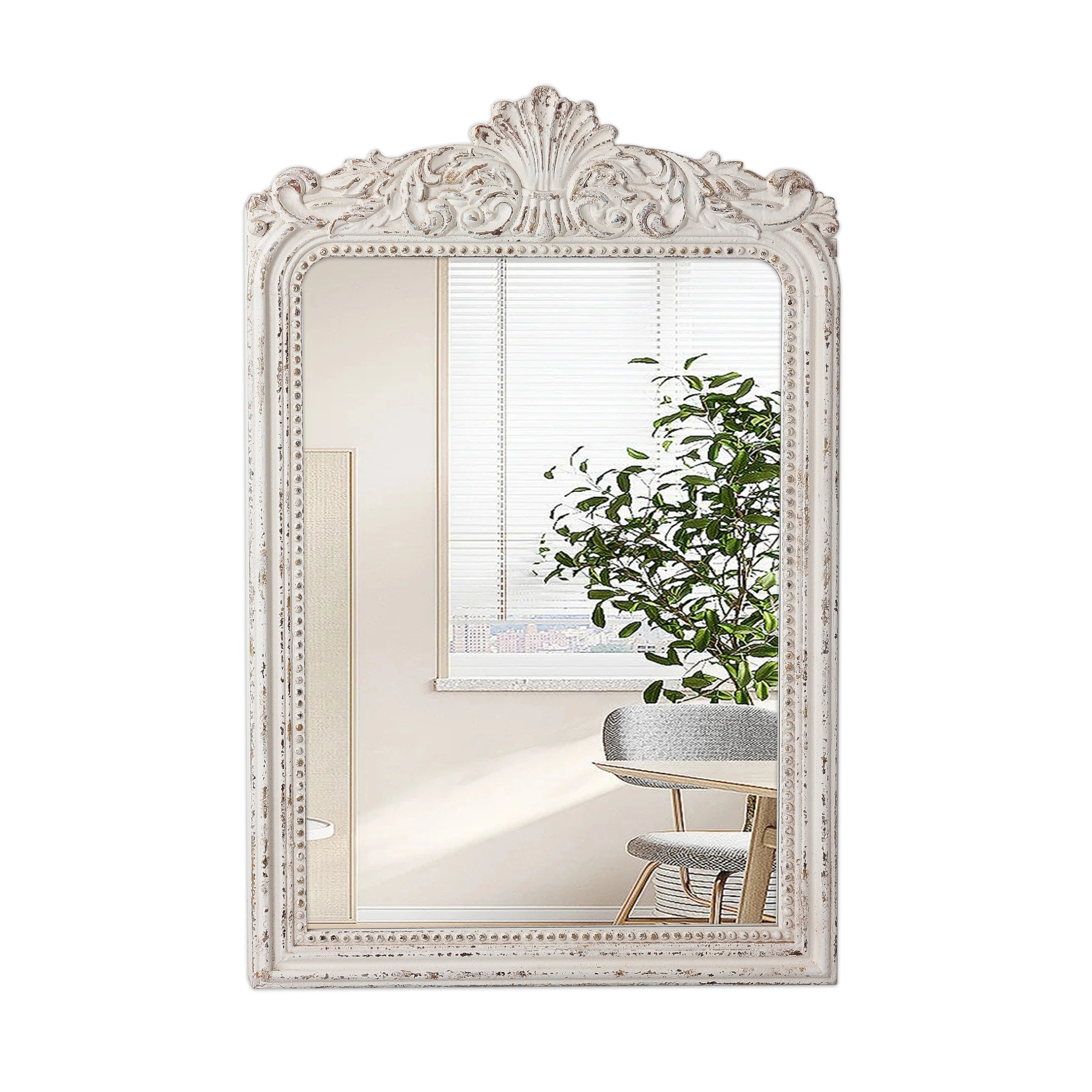 Farmhouse Decor Best Quality Washed White Rectangle Handmade Craft Wood Framed Wall Mounted Mirrors Rustic Wooden Hanging Mirror