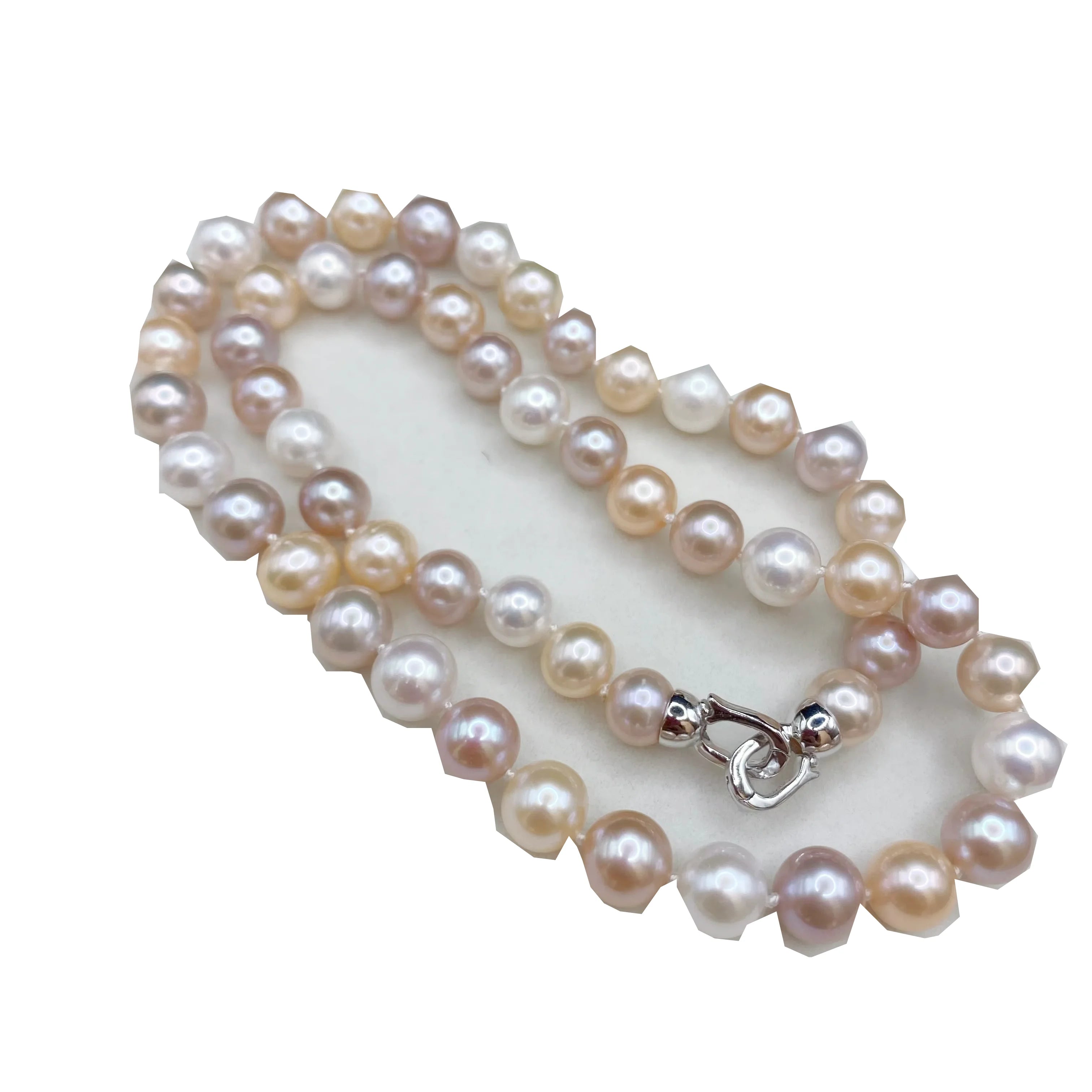 Simple Design 925 Sterling Silver 4A 7.5-8mm Round Shape Mixed Color Natural Freshwater Pearl Necklace Jewelry