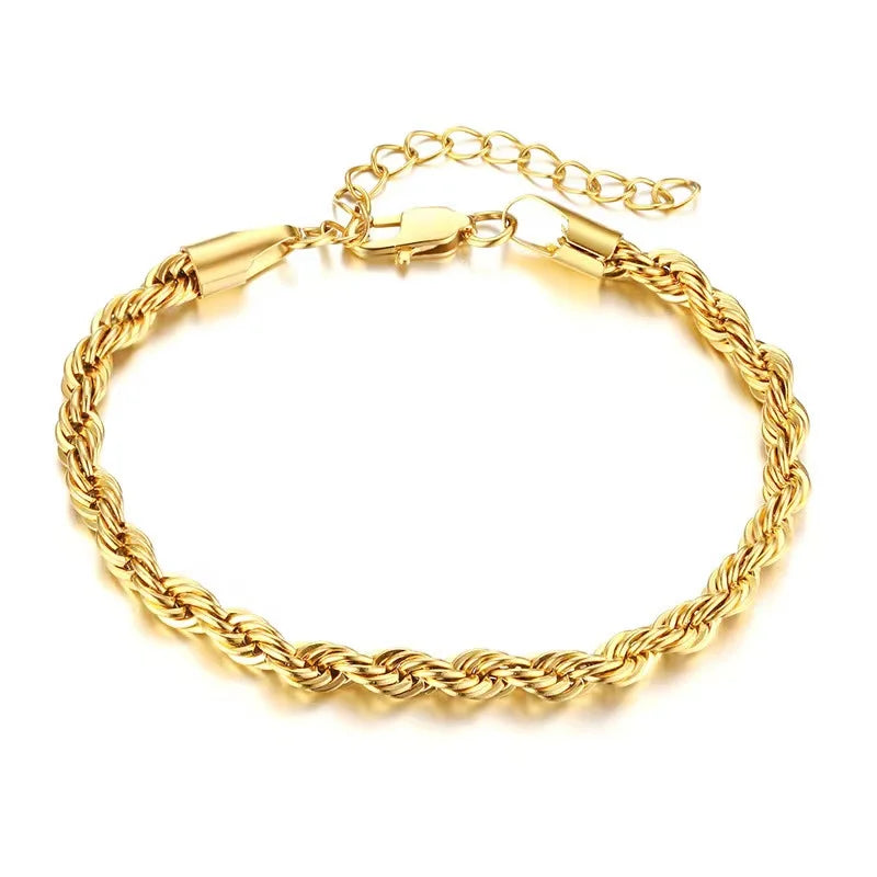 Custom PVD 18K Gold Plated Stainless Steel Jewelry 5MM Thick Woven Twisted Rope Chain Bracelet Women