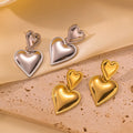 Valentines Day Hypoallergenic Love Heart Pendant Earrings Real 18k Gold Plated Stainless Steel Double Heart Earrings
